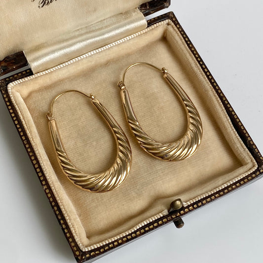 Large Pre-loved 9ct Gold Patterned U-shaped Hoops  |  37mm